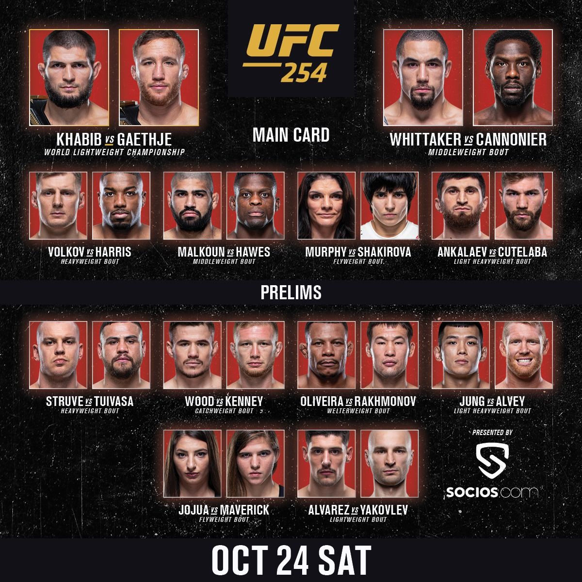 UFC 254: Khabib vs. Gaethje - FIGHT CARD (KARTA)